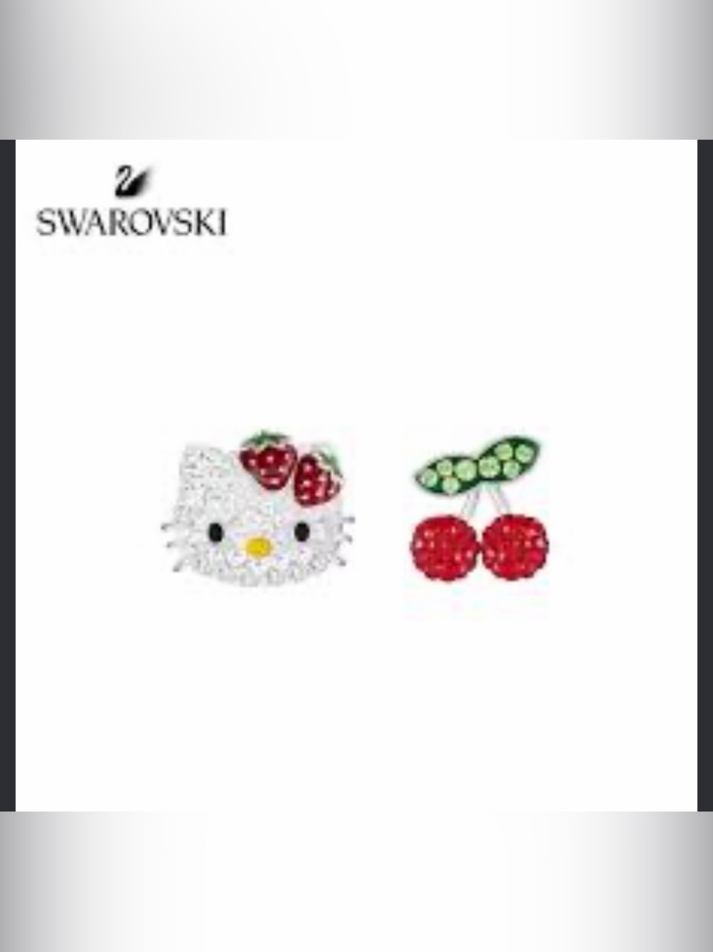 Swarovski Hello Kitty & Cherry Crystal Stud Earrings - Red, Green, White NWT
